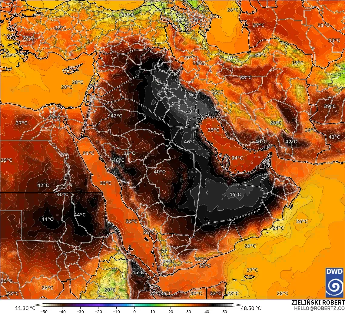 ICON modelo - Oriente Medio, Temperatura a 2 m
