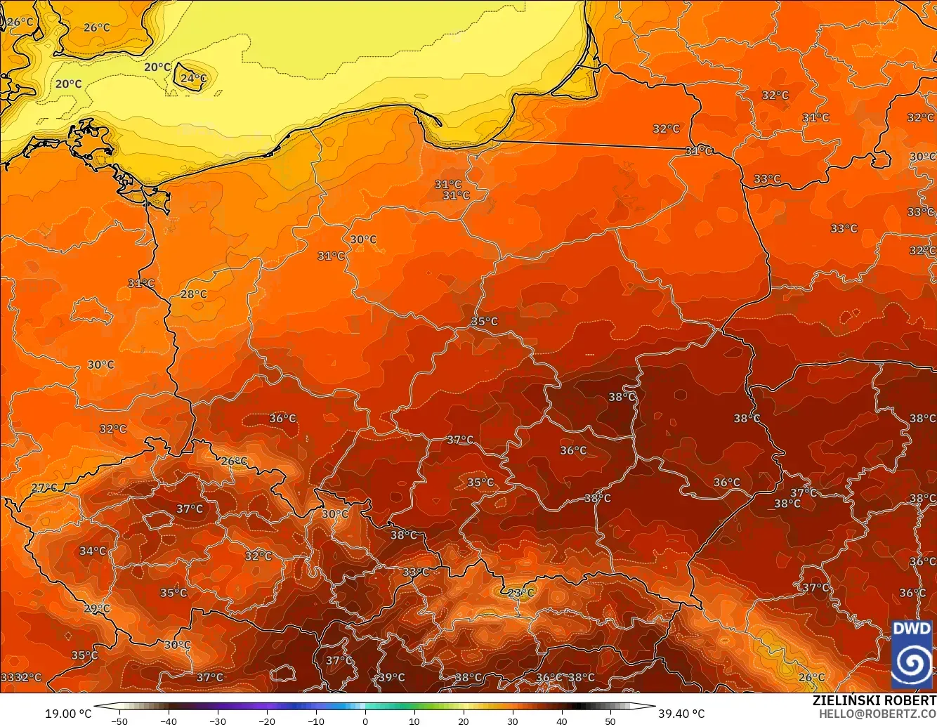 ICON modelo - Polonia, Temperatura a 2 m