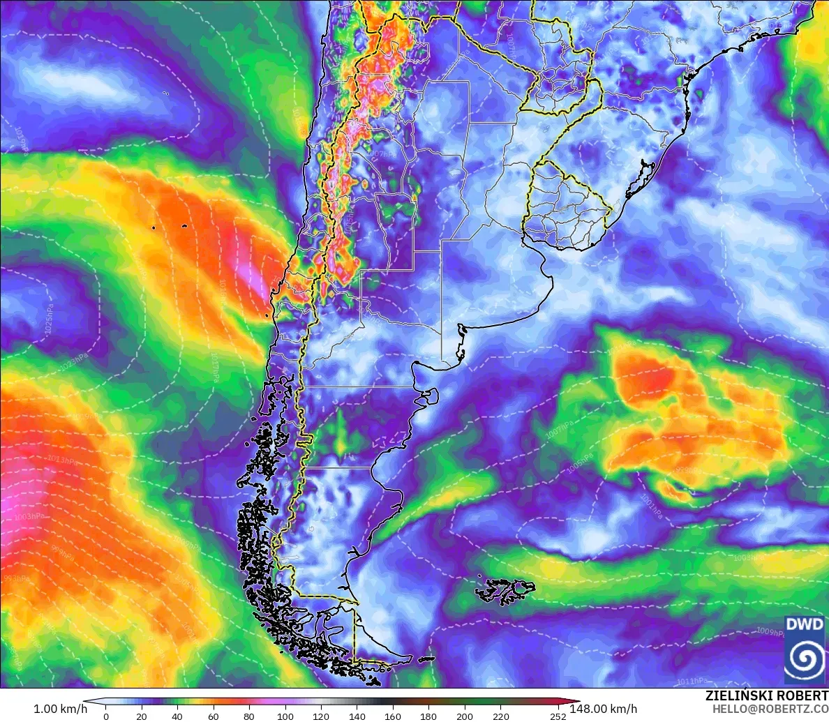 ICON modelo - Argentina, Ráfagas de viento