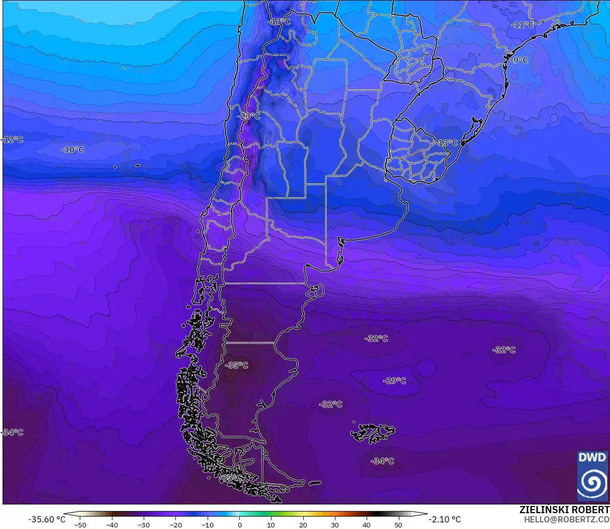 ICON modelo - Argentina, Temperatura a 500 hPa