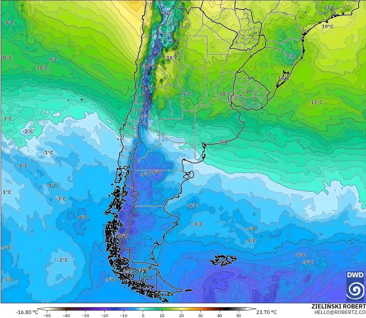 ICON modelo - Argentina, Temperatura a 850 hPa