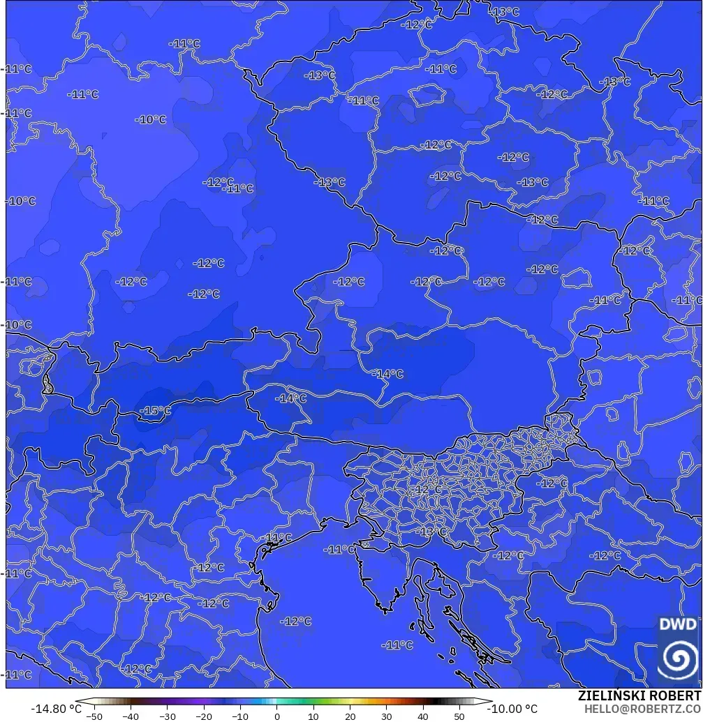 ICON modelo - Austria, Temperatura a 500 hPa
