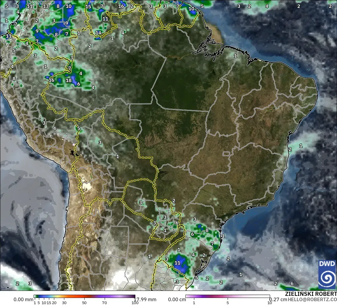 ICON modelo - Brasil, Precipitación, nubes y presión