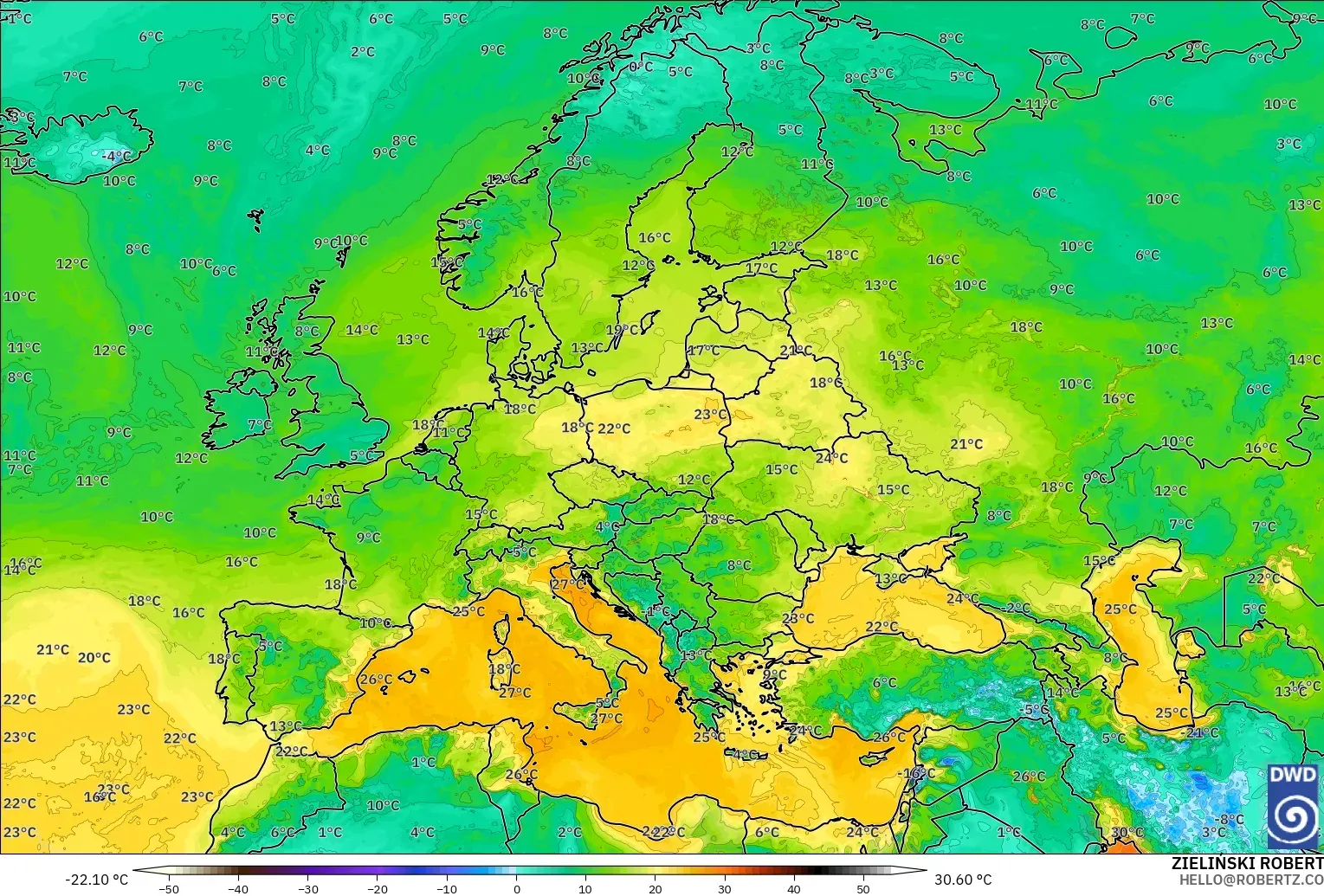 ICON modelo - Europa, Punto de rocío a 2 m