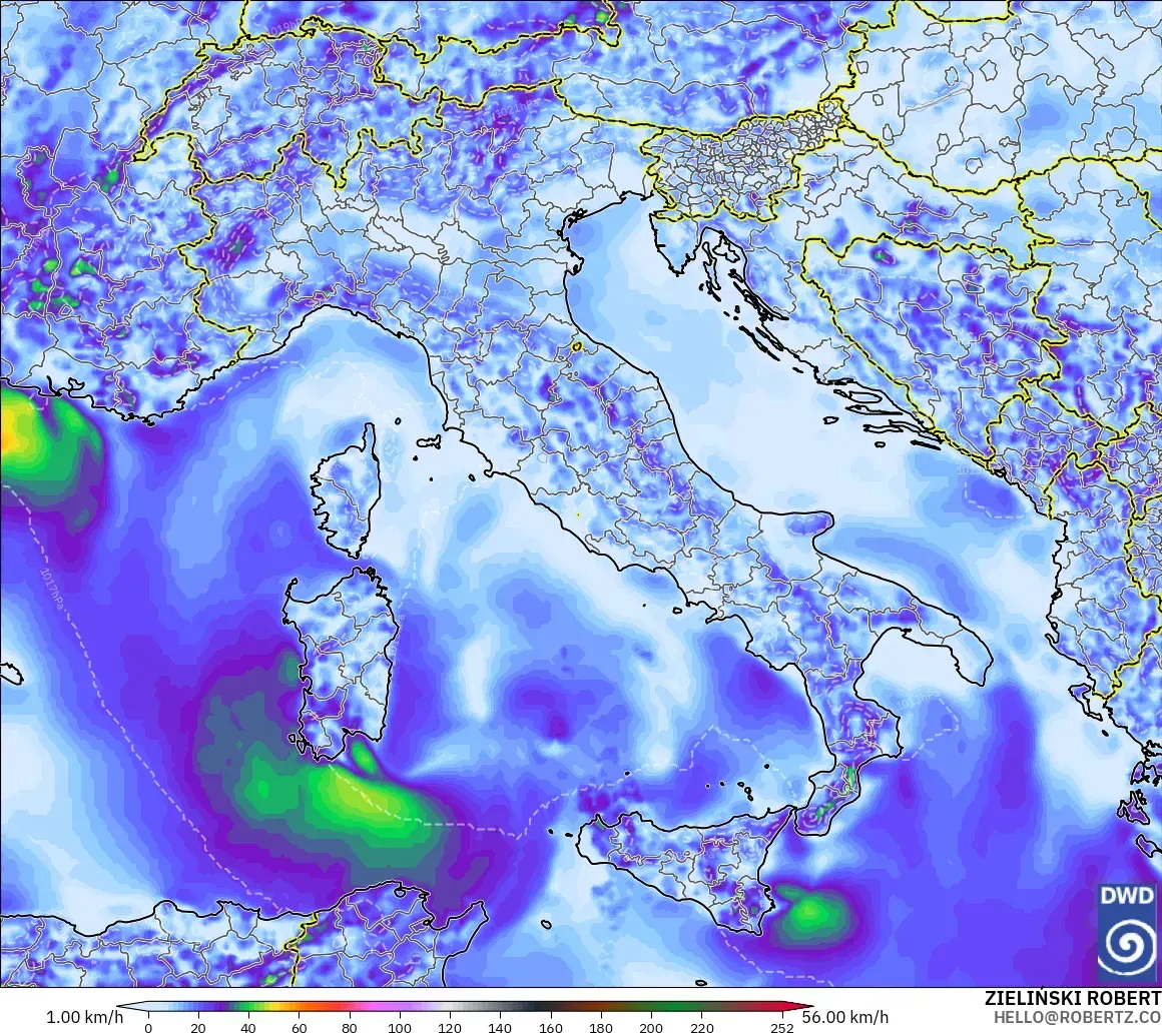 ICON modelo - Italia, Ráfagas de viento