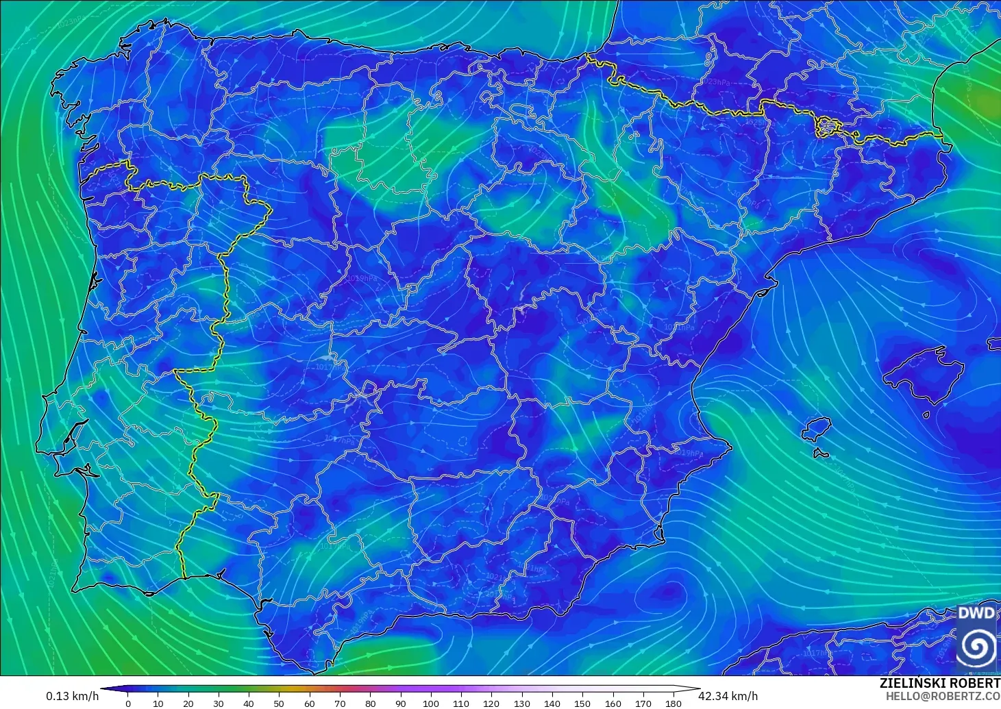 ICON modelo - España, Viento a 10 m