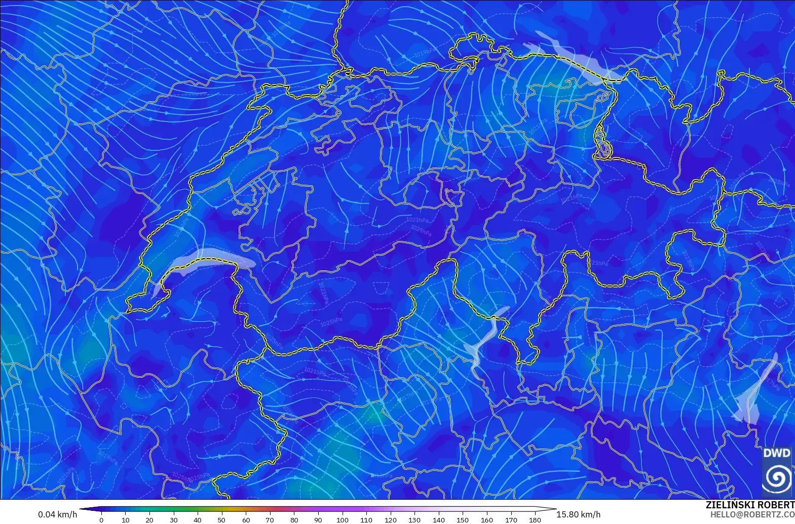 ICON modelo - Suiza, Viento a 10 m