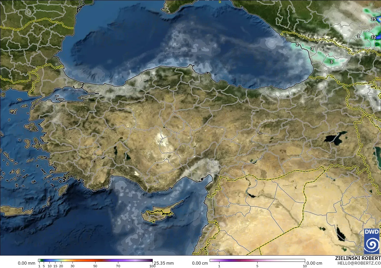 ICON modelo - Turquía, Precipitación, nubes y presión