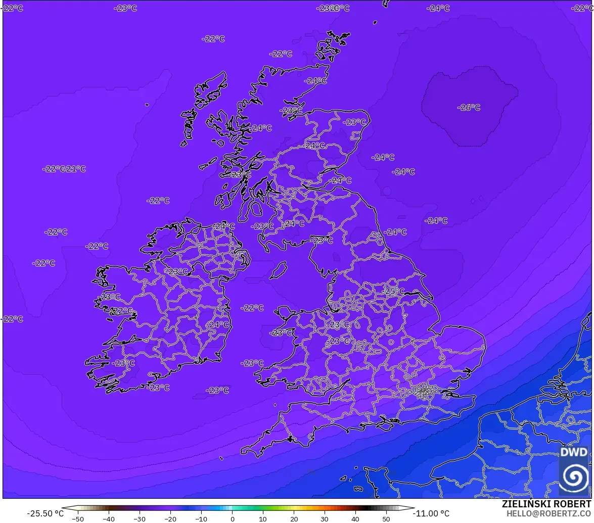 ICON modelo - Reino Unido, Temperatura a 500 hPa