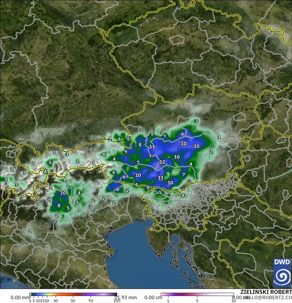 ICON modelo - Austria, Precipitación, nubes y presión