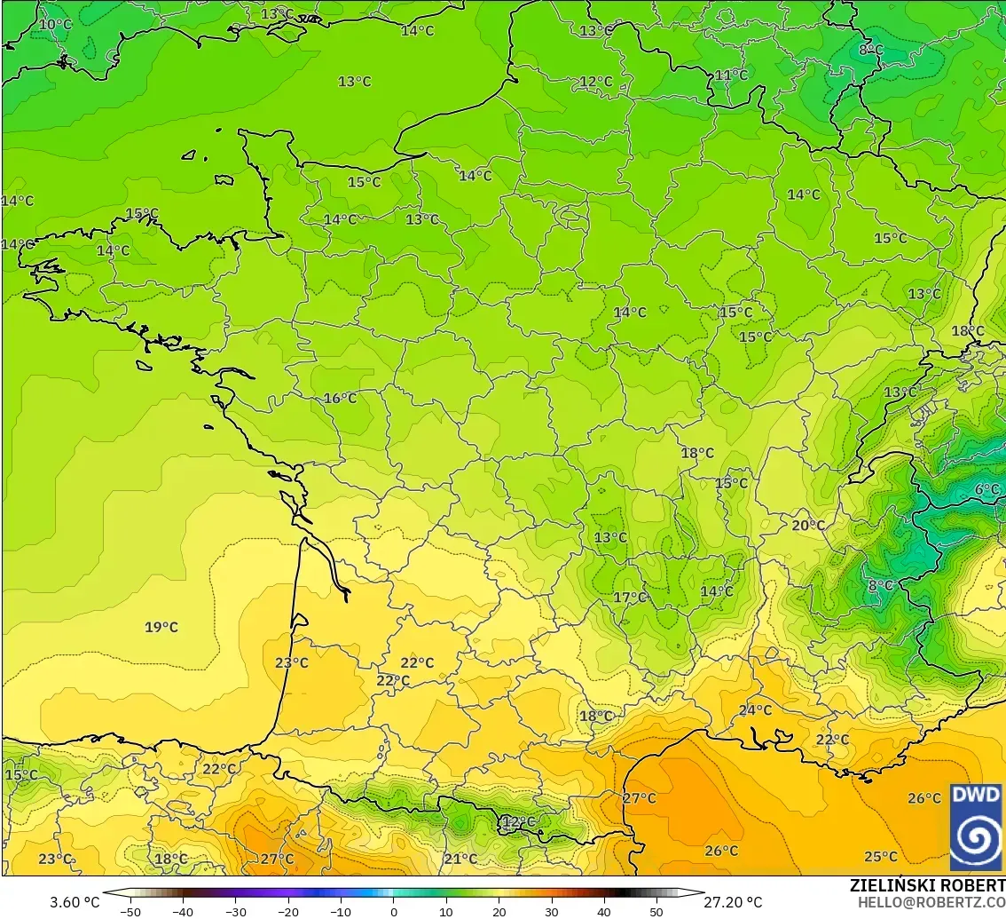 ICON modelo - Francia, Temperatura a 850 hPa