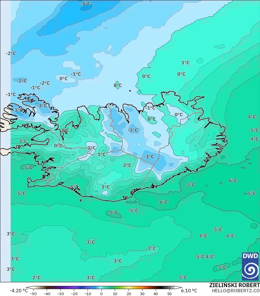 ICON modelo - Islandia, Temperatura a 850 hPa