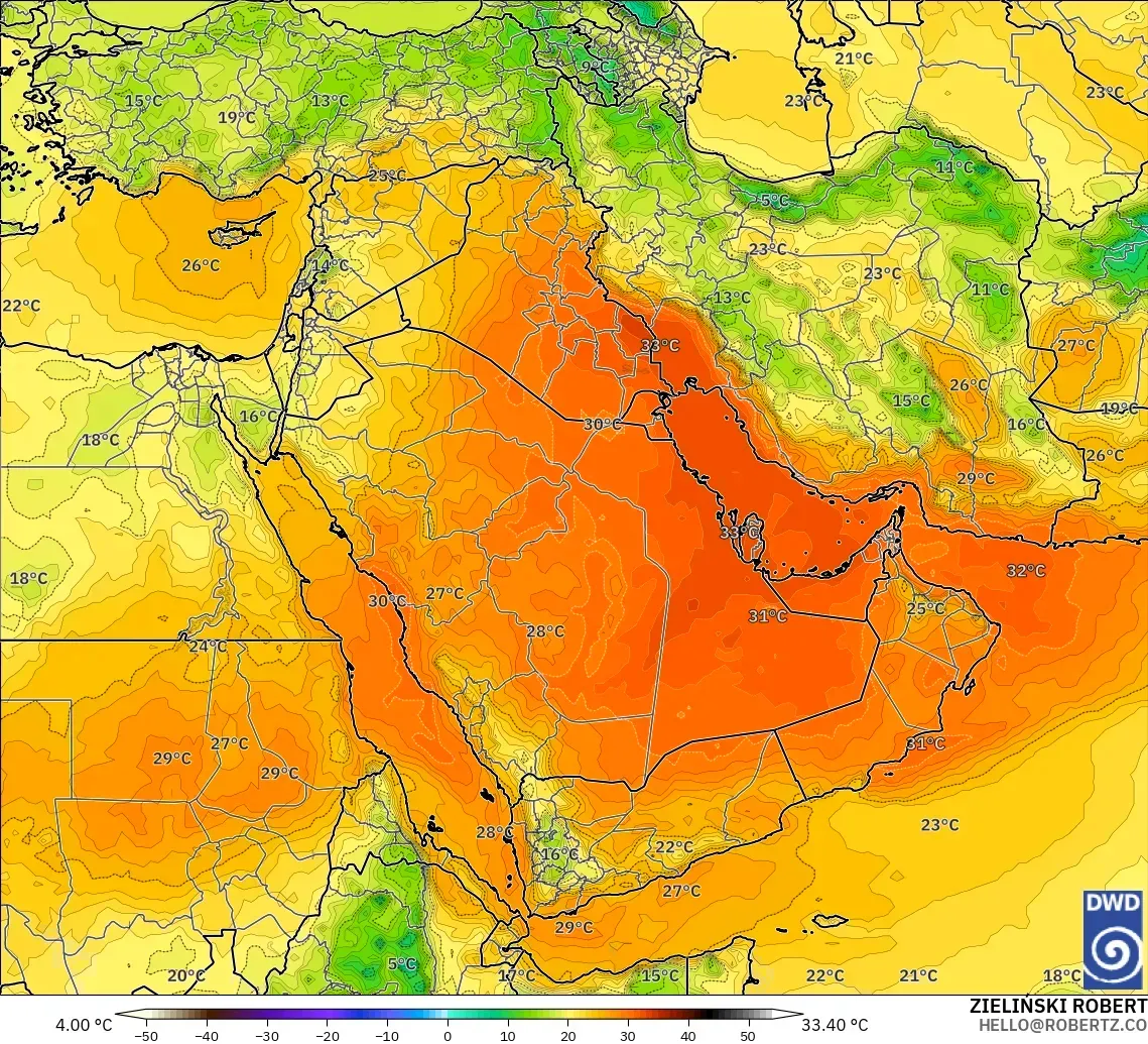ICON modelo - Oriente Medio, Temperatura a 850 hPa