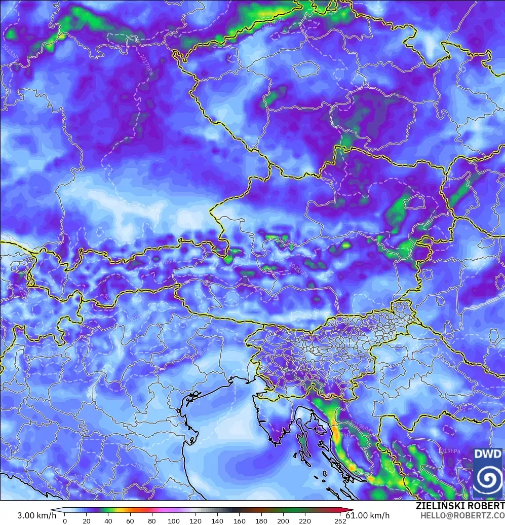 ICON modelo - Austria, Ráfagas de viento