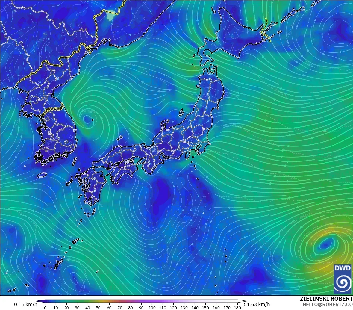 ICON modelo - Japón, Viento a 10 m