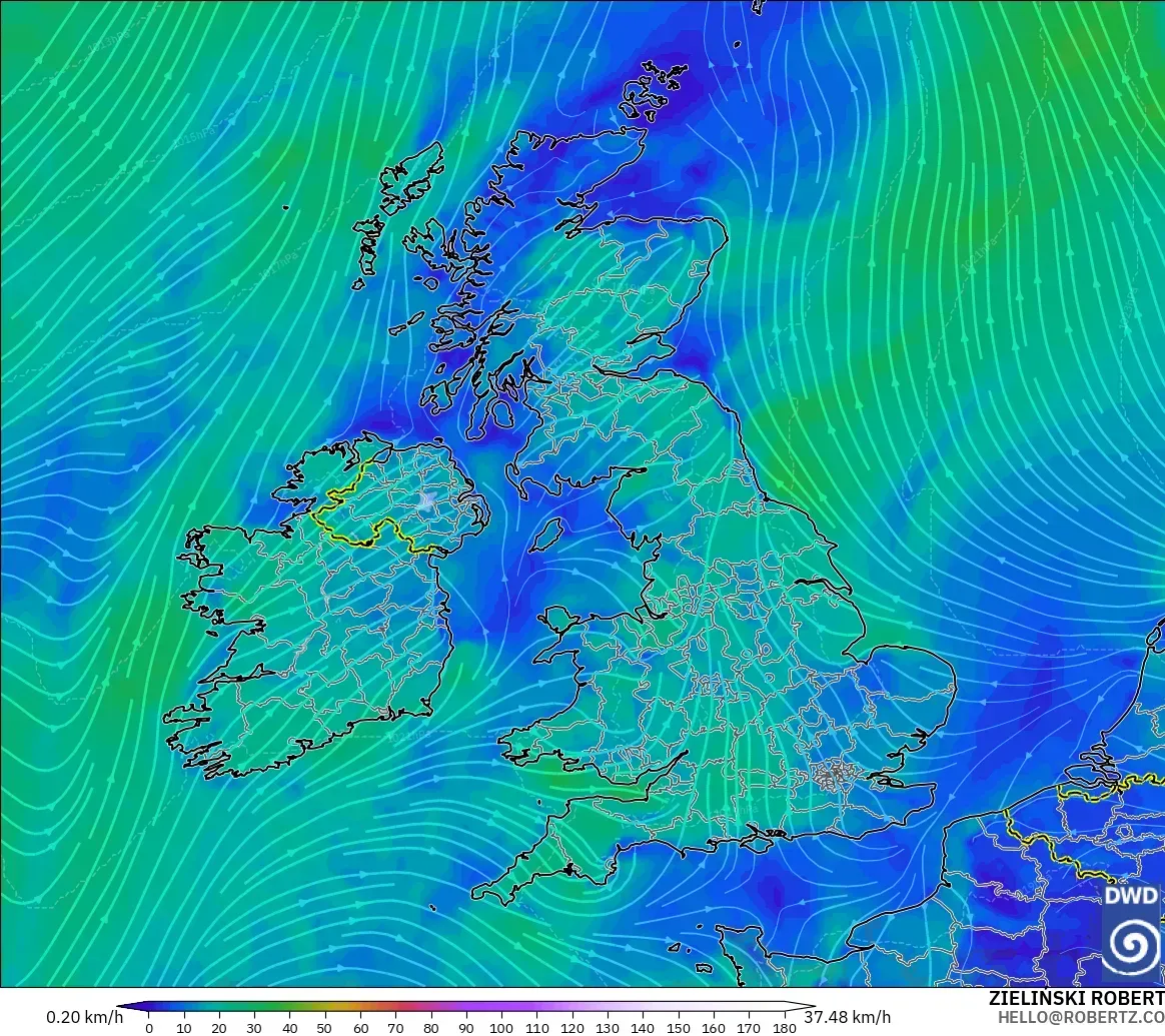 ICON modelo - Reino Unido, Viento a 10 m