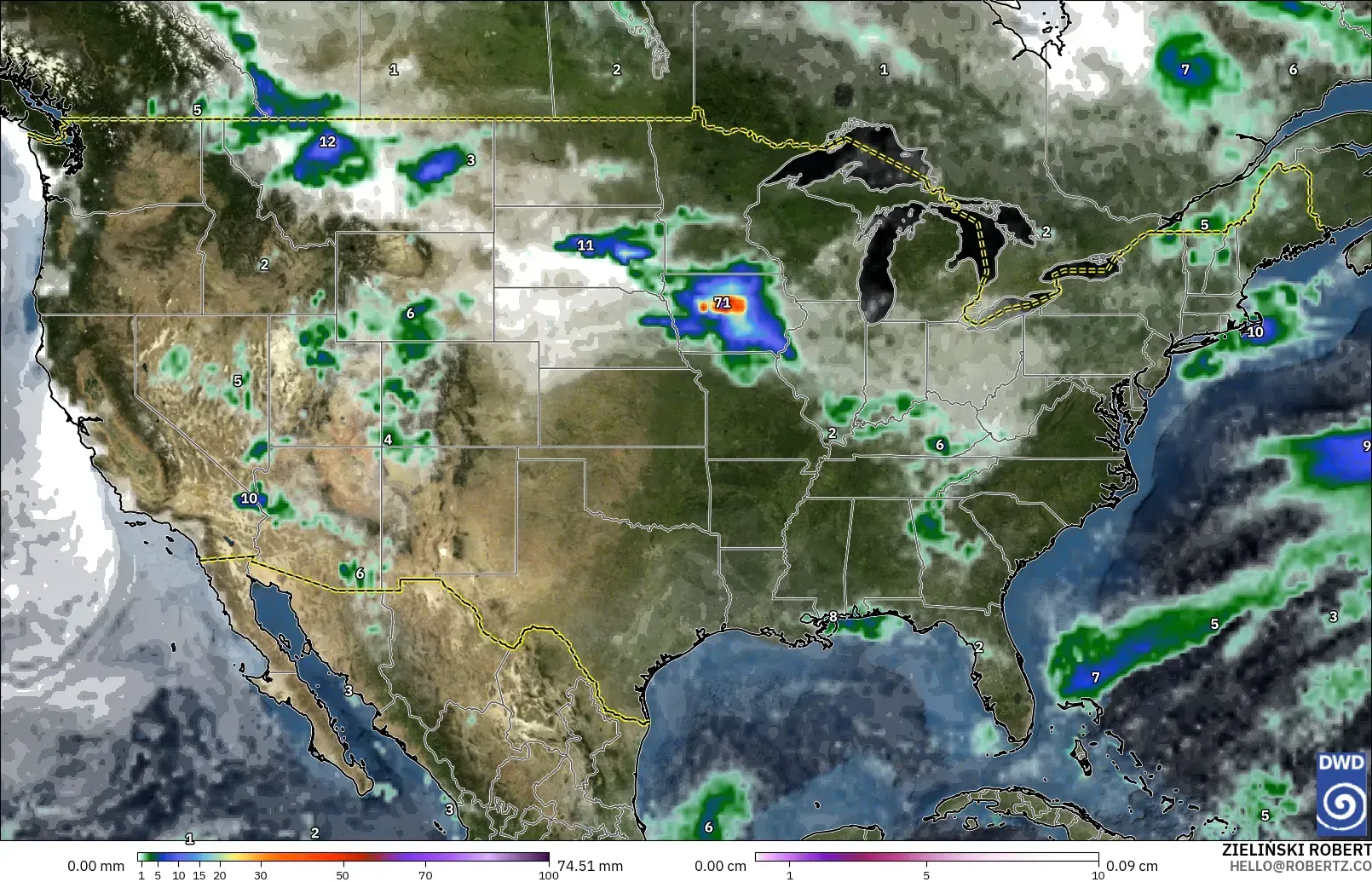 ICON modelo - Estados Unidos, Precipitación, nubes y presión