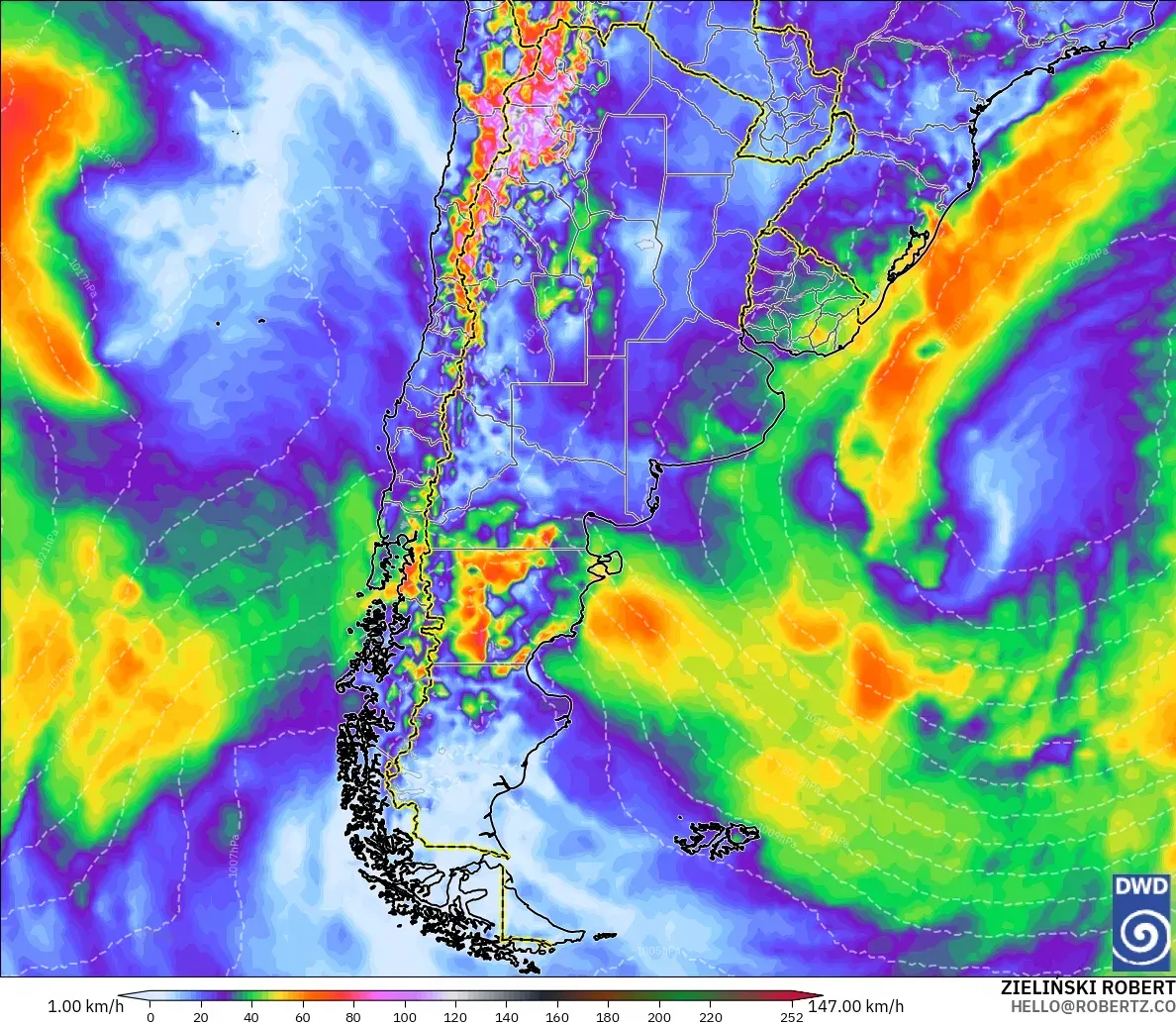 ICON modelo - Argentina, Ráfagas de Viento Máximas