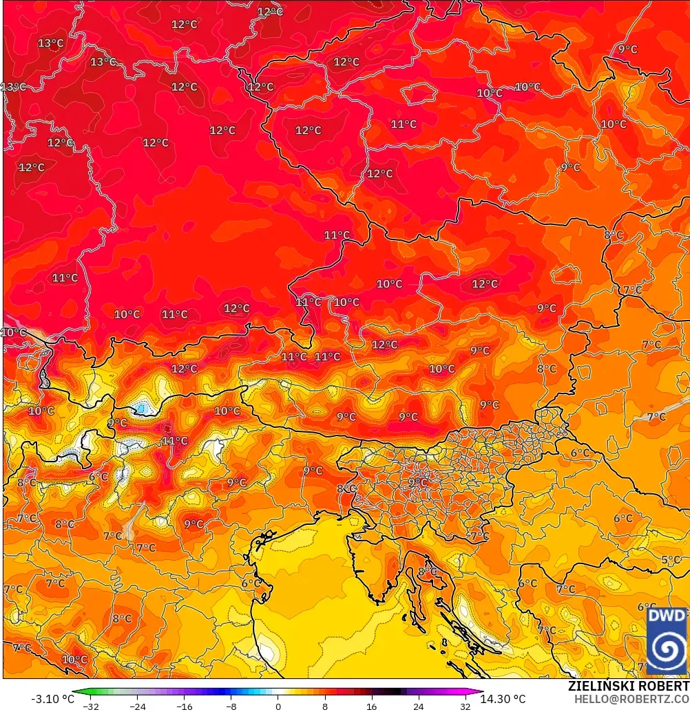 ICON modelo - Austria, Anomalía de temperatura a 2 m
