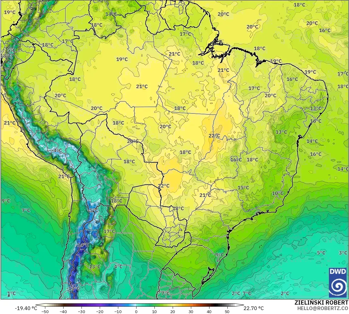 ICON modelo - Brasil, Temperatura a 850 hPa