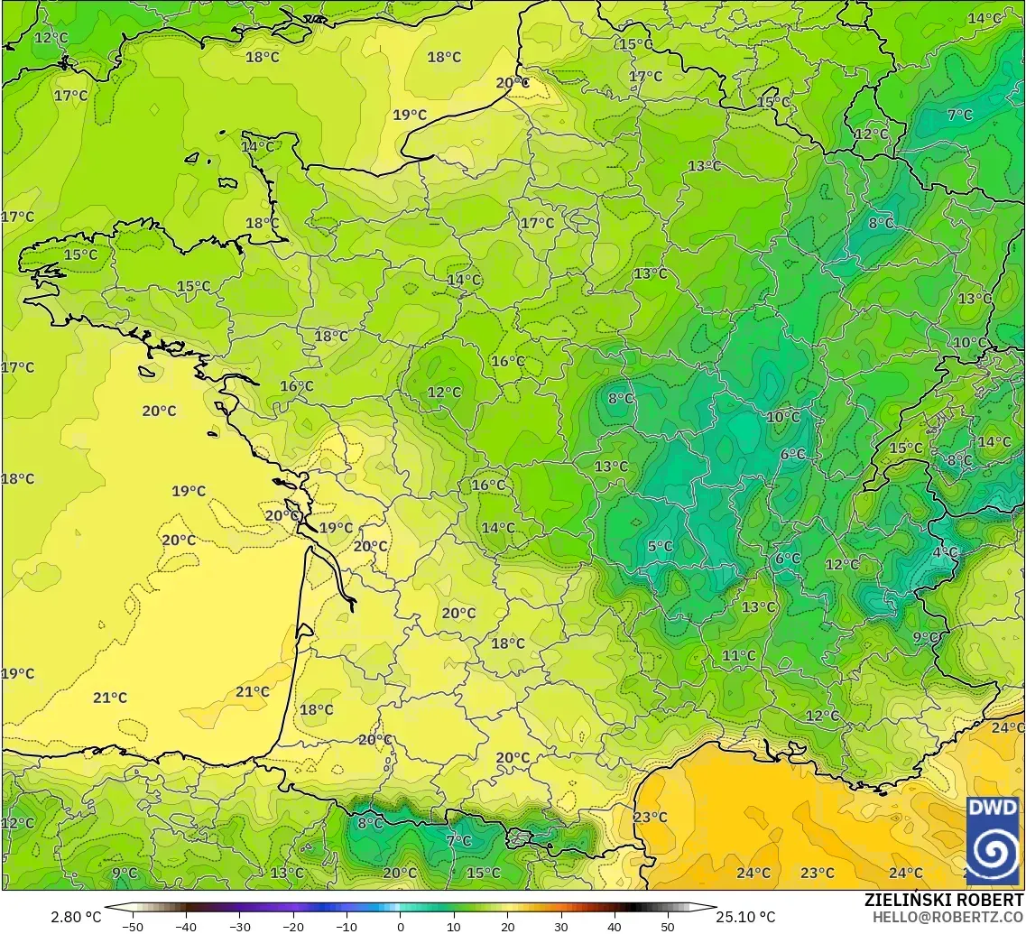 ICON modelo - Francia, Punto de rocío a 2 m