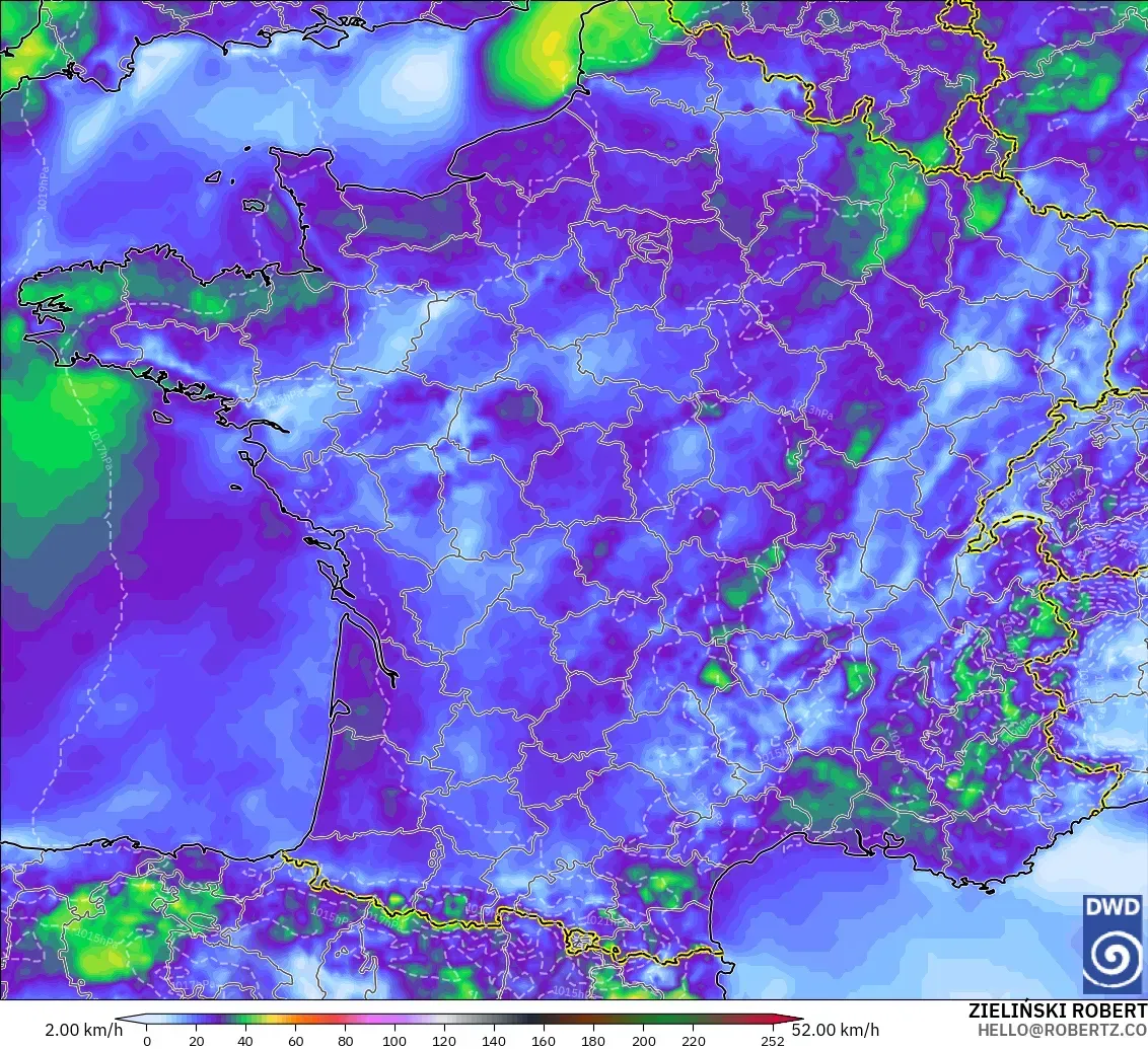 ICON modelo - Francia, Ráfagas de Viento Máximas