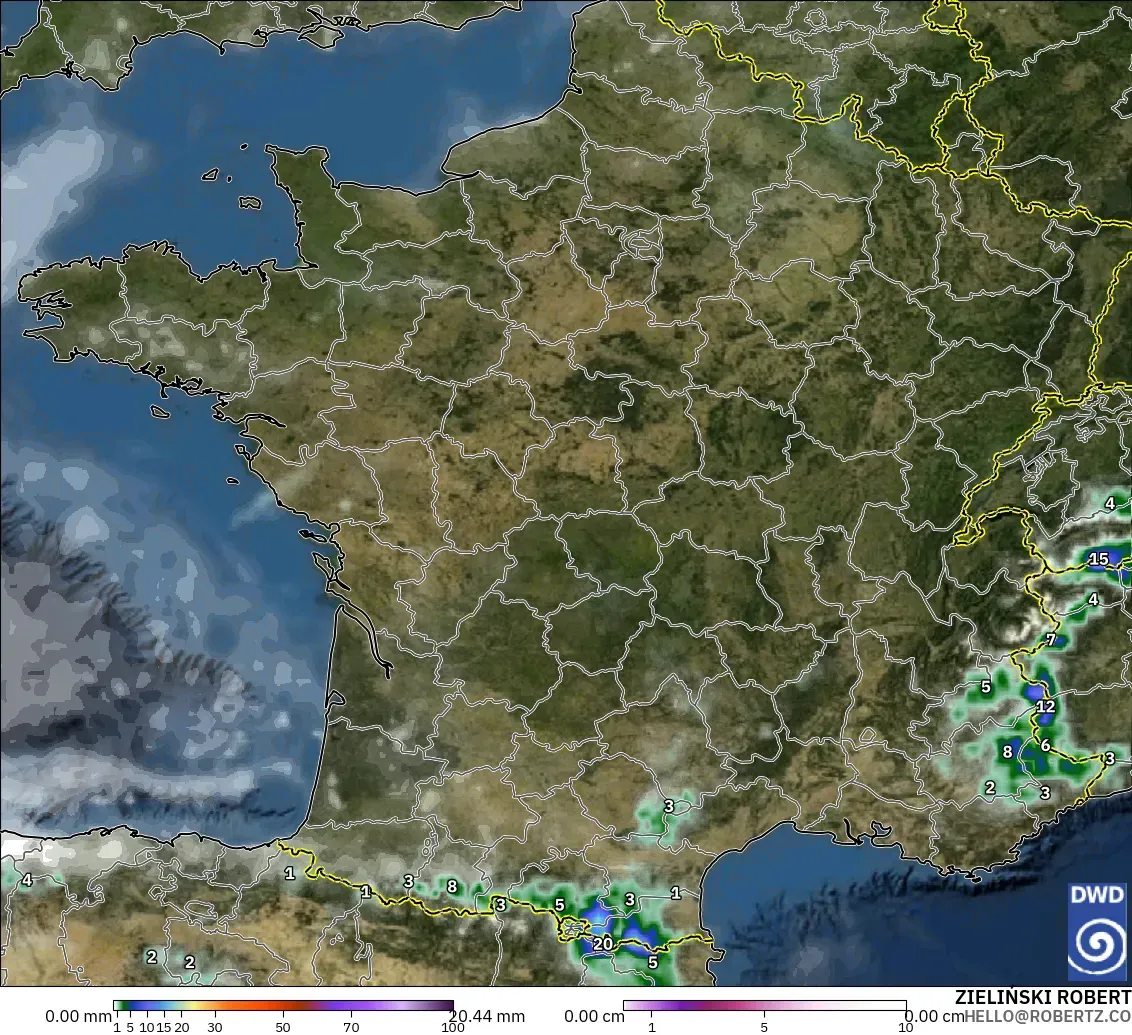 ICON modelo - Francia, Precipitación, nubes y presión