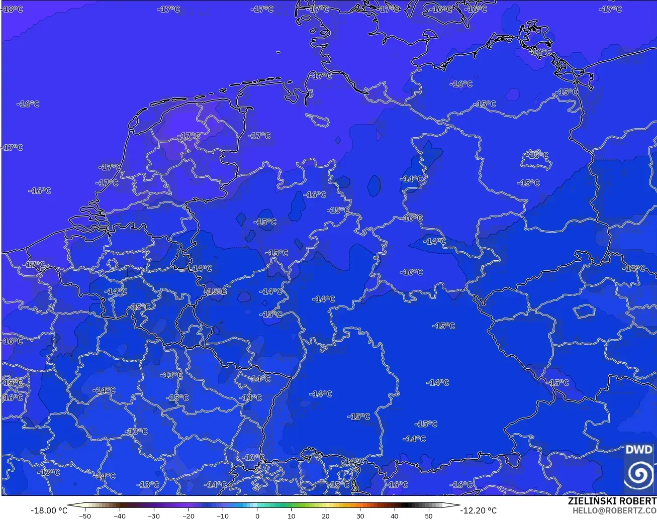 ICON modelo - Alemania, Temperatura a 500 hPa