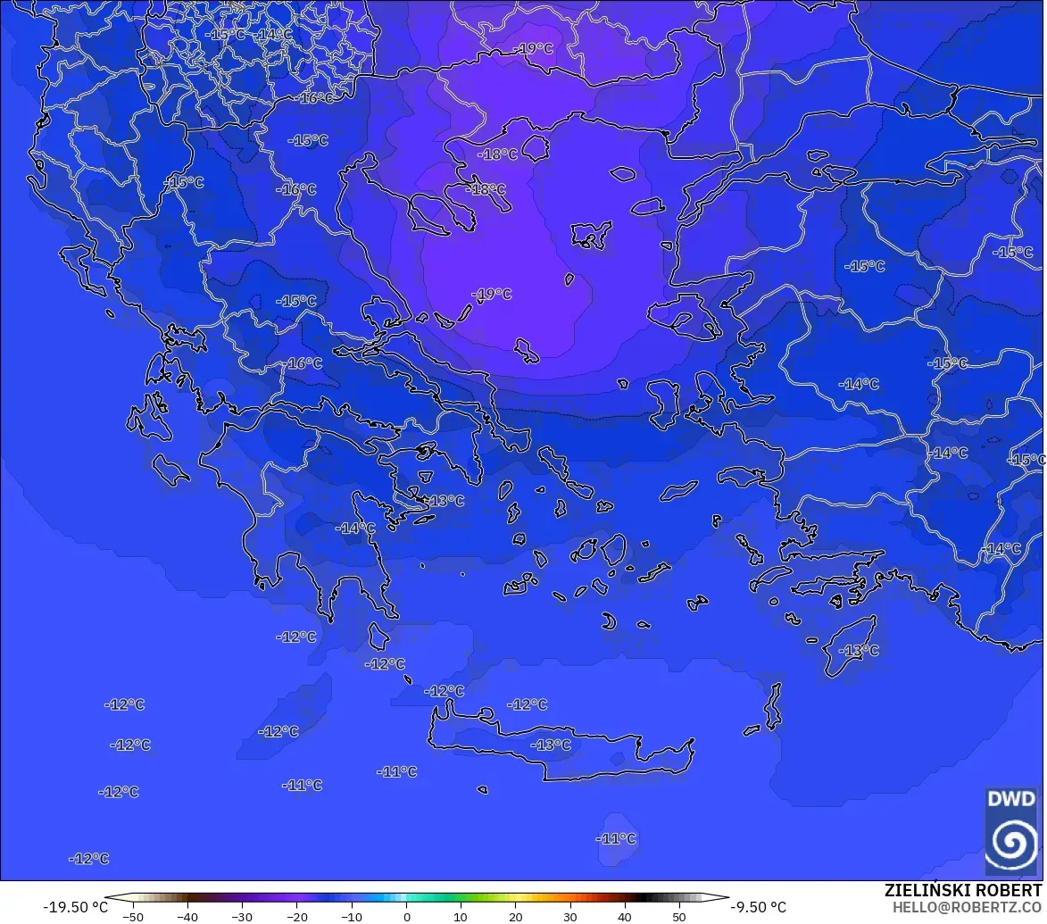 ICON modelo - Grecia, Temperatura a 500 hPa