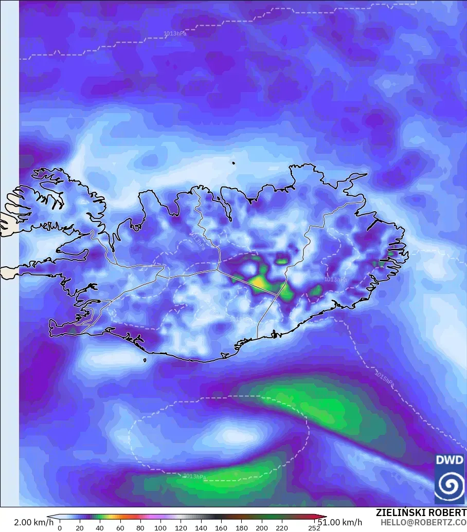 ICON modelo - Islandia, Ráfagas de Viento Máximas