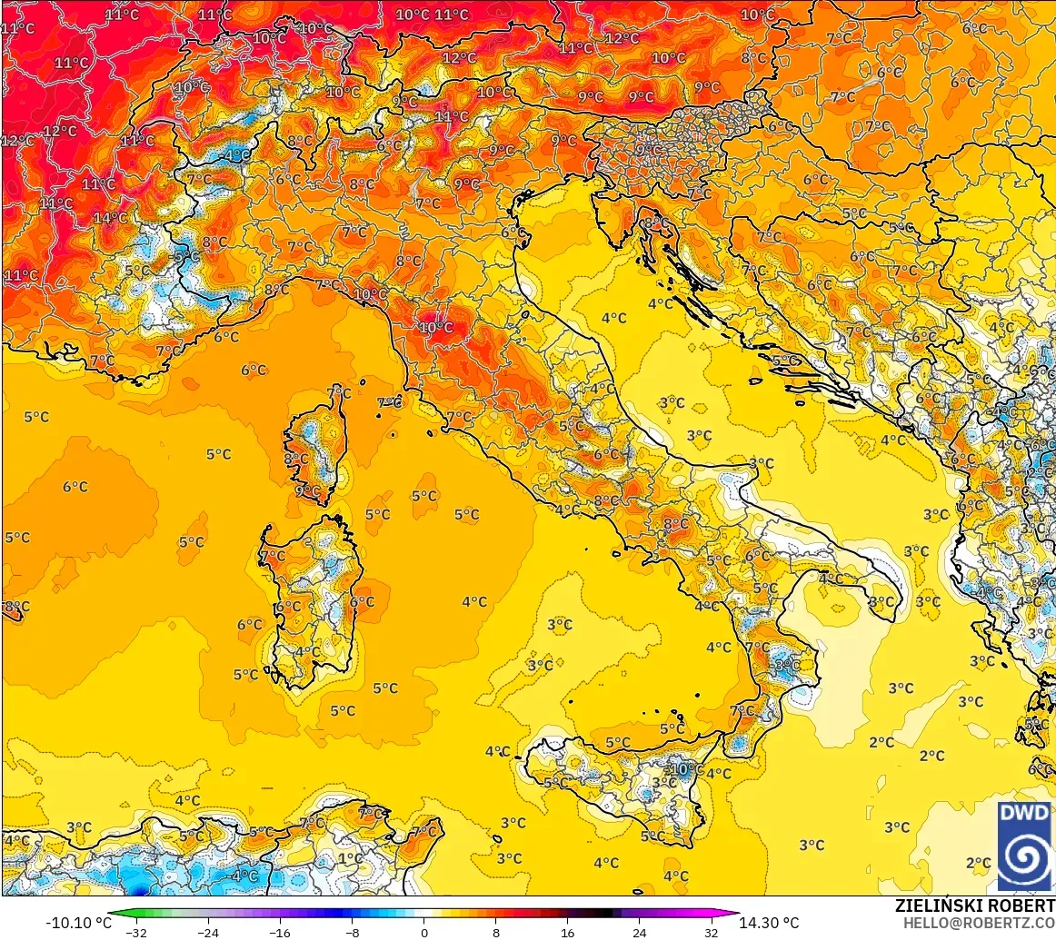 ICON modelo - Italia, Anomalía de temperatura a 2 m