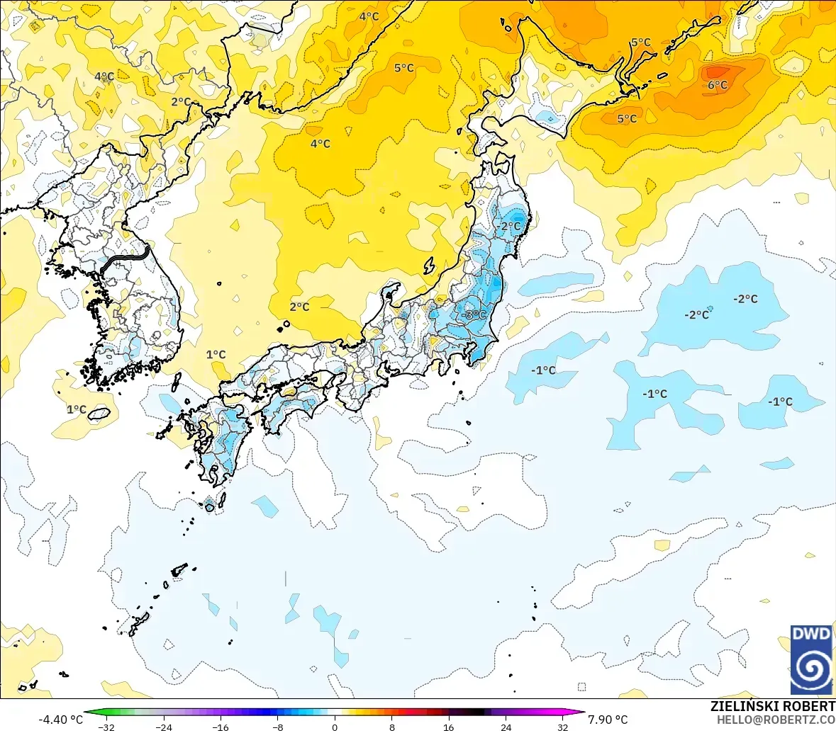 ICON modelo - Japón, Anomalía de temperatura a 2 m