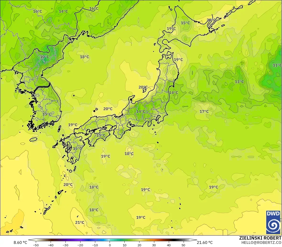 ICON modelo - Japón, Temperatura a 850 hPa