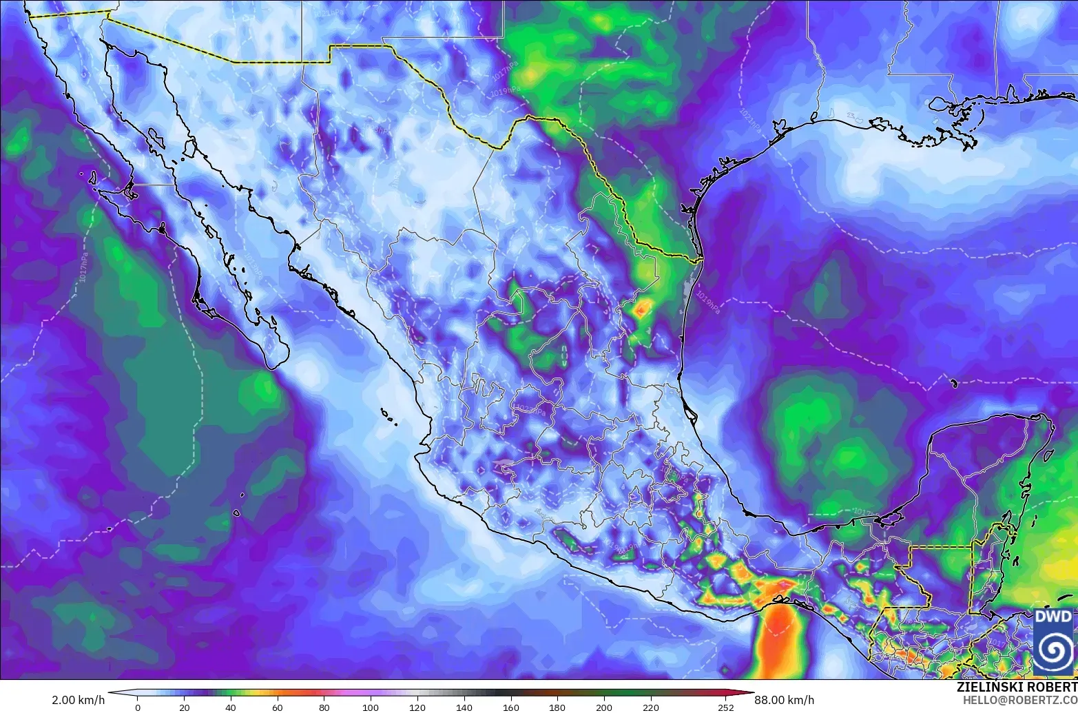 ICON modelo - México, Ráfagas de Viento Máximas