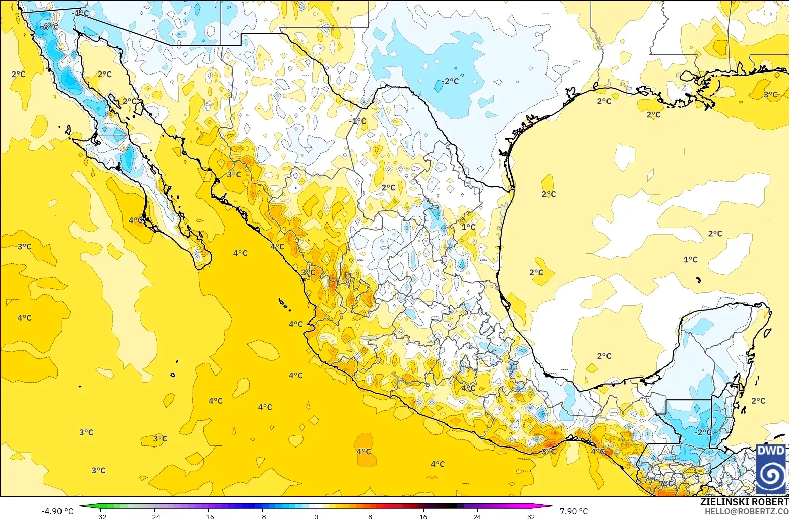ICON modelo - México, Anomalía de temperatura a 2 m