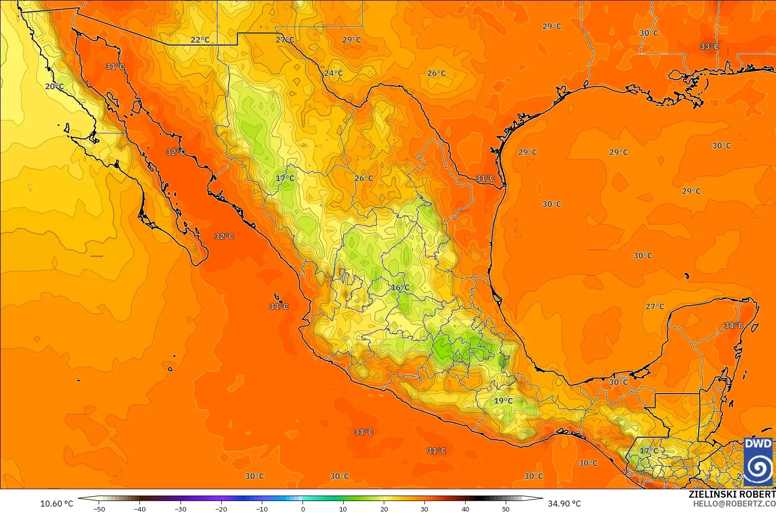 ICON modelo - México, Temperatura a 2 m