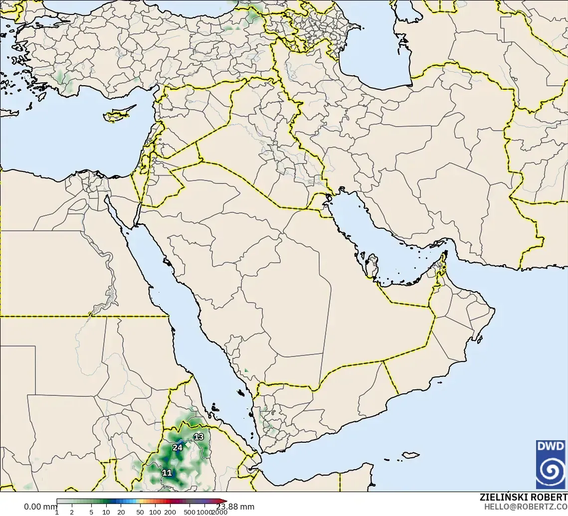 ICON modelo - Oriente Medio, Acumulación de precipitación