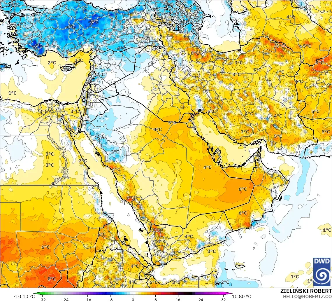 ICON modelo - Oriente Medio, Anomalía de temperatura a 2 m