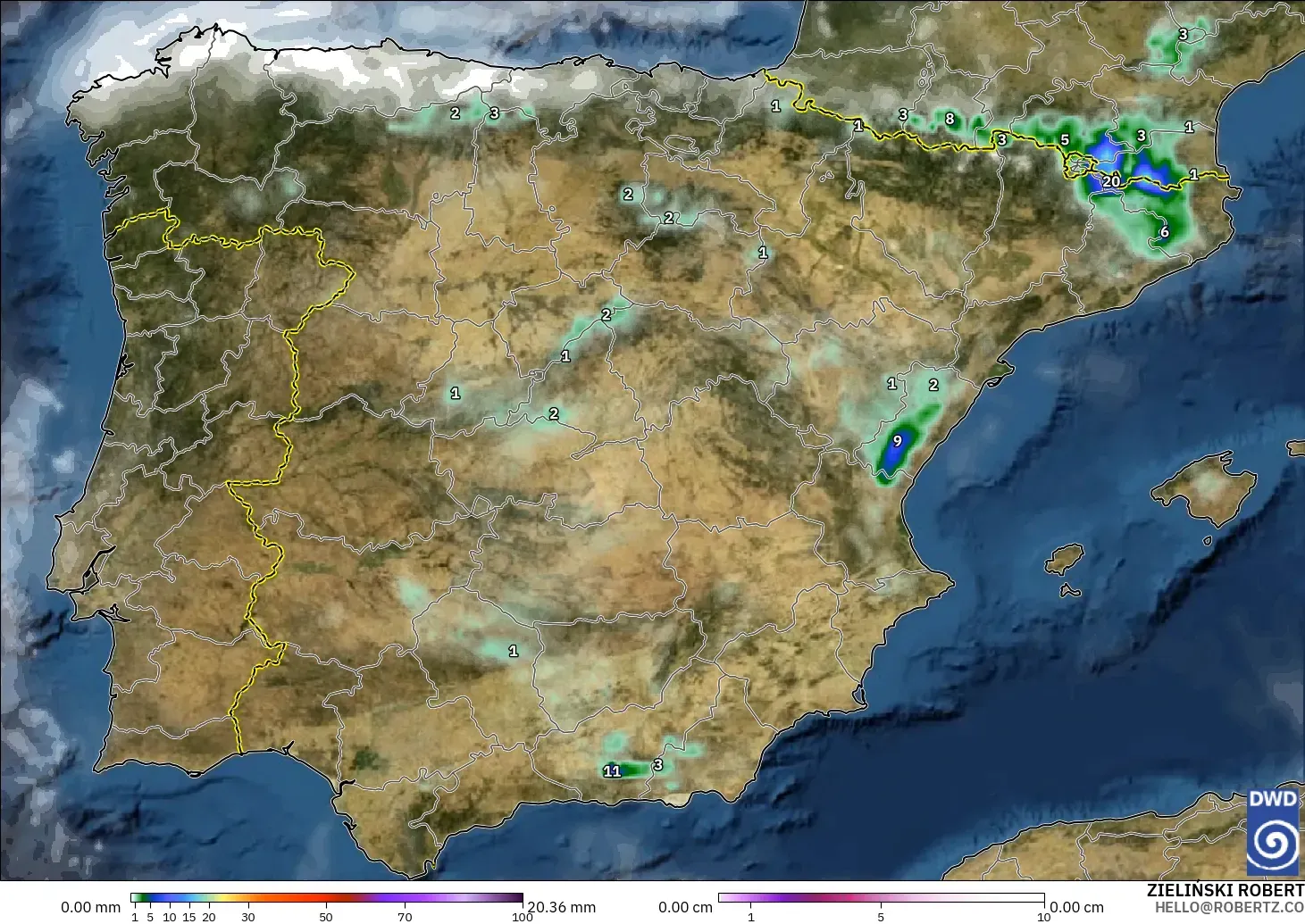 ICON modelo - España, Precipitación, nubes y presión