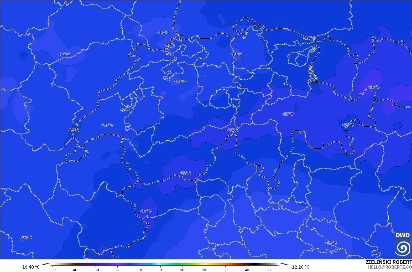 ICON modelo - Suiza, Temperatura a 500 hPa