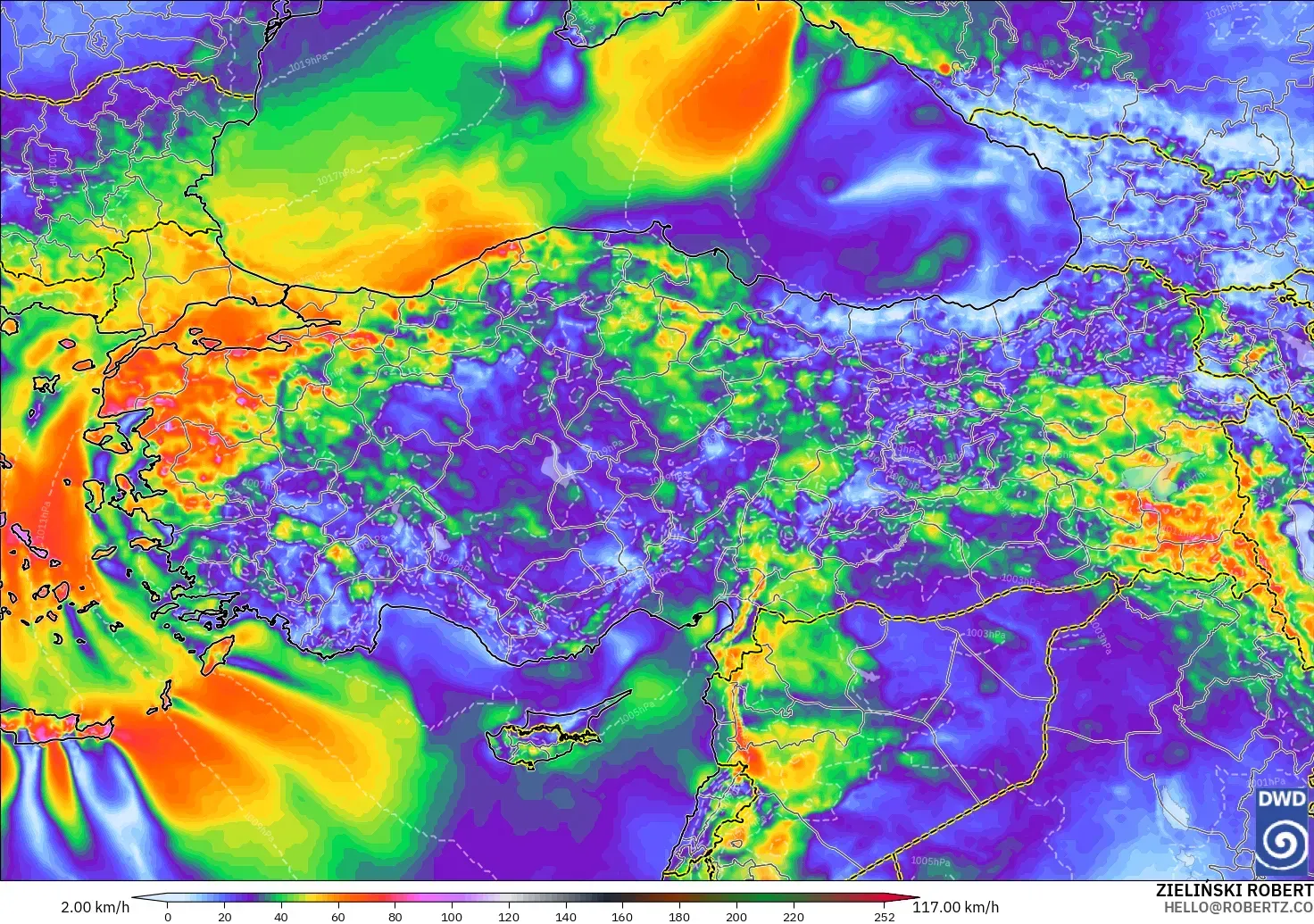 ICON modelo - Turquía, Ráfagas de viento