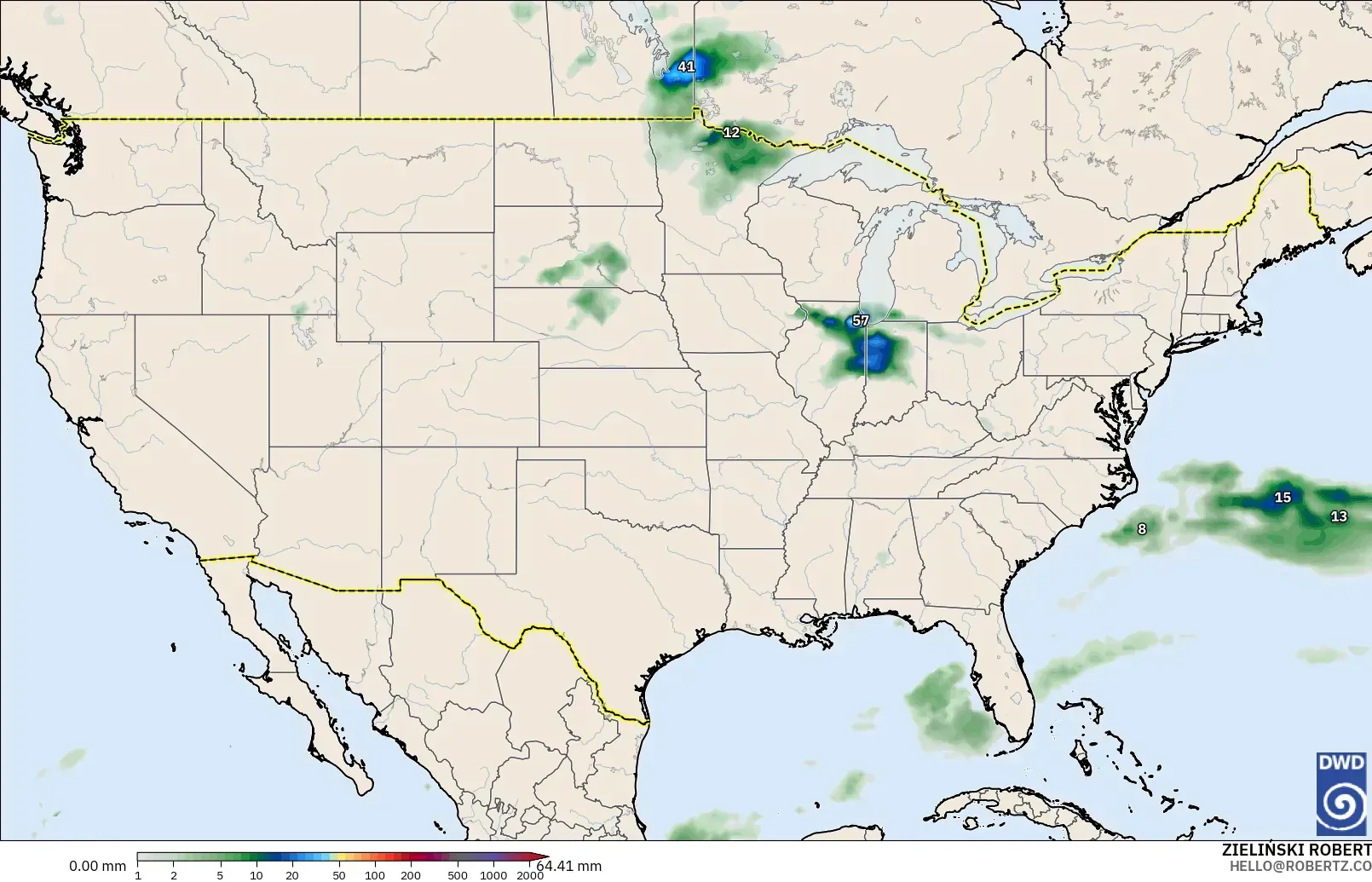 ICON modelo - Estados Unidos, Acumulación de precipitación