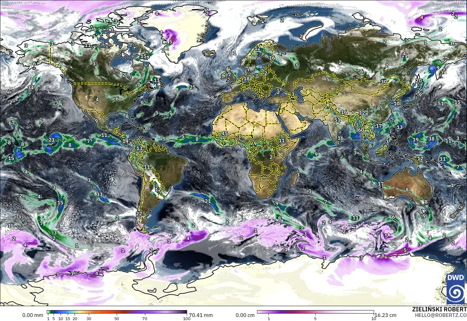 ICON modelo - Mundo, Precipitación, nubes y presión