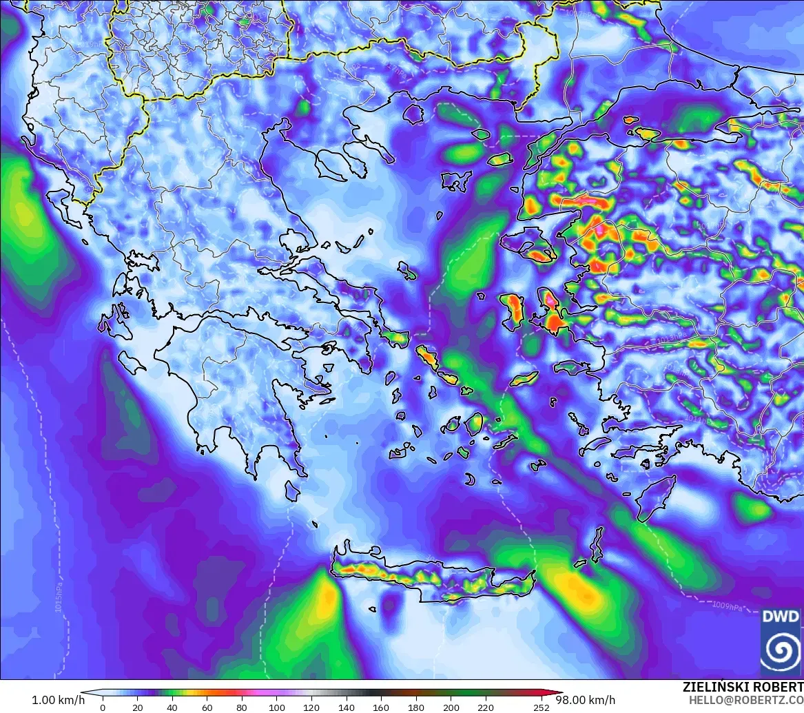 ICON modelo - Grecia, Ráfagas de Viento Máximas
