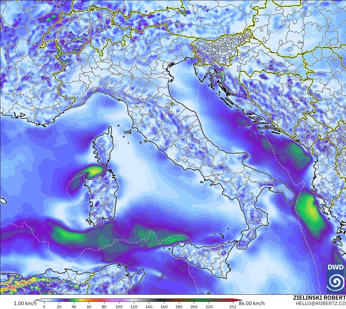 ICON modelo - Italia, Ráfagas de Viento Máximas
