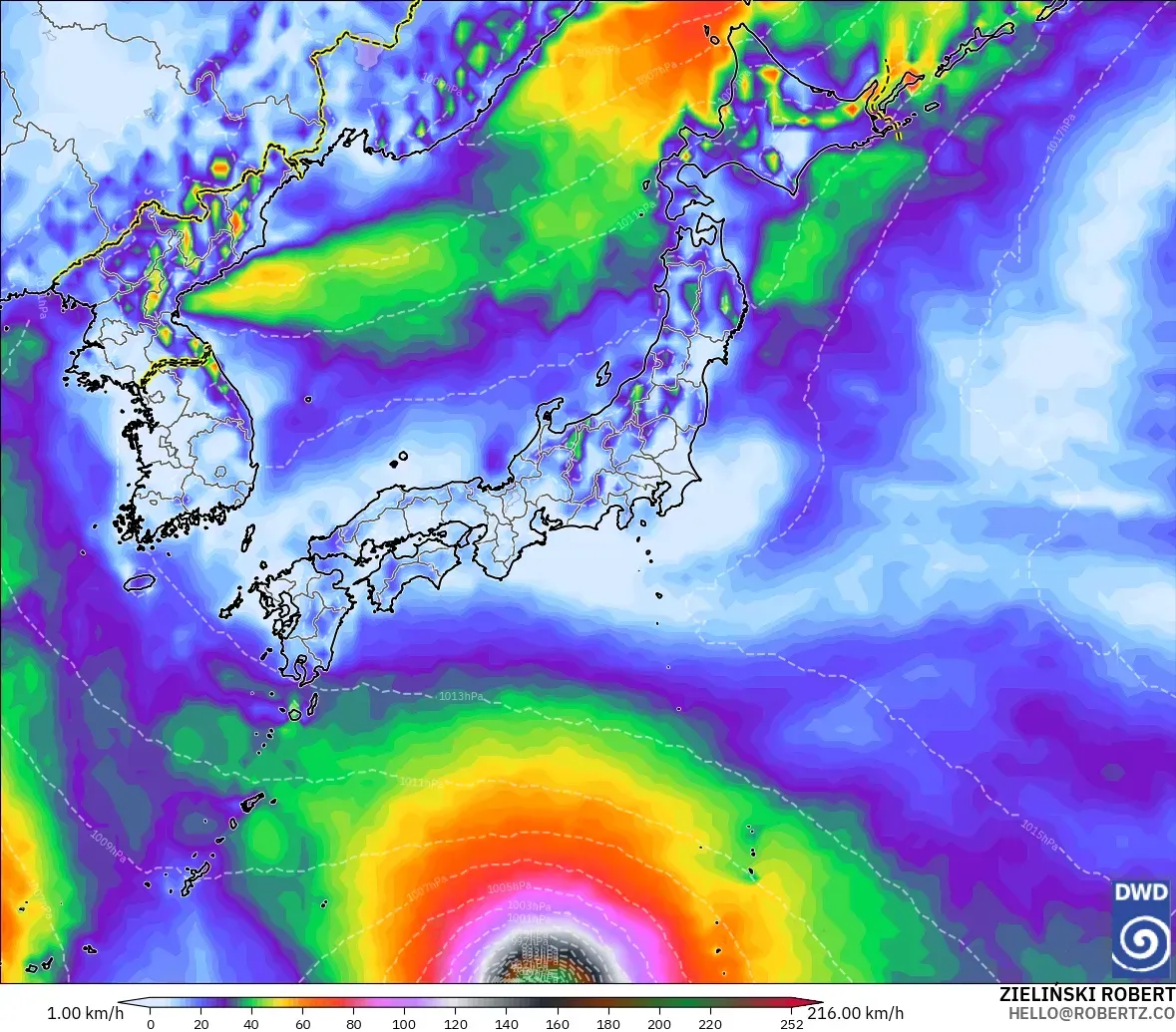 ICON modelo - Japón, Ráfagas de Viento Máximas
