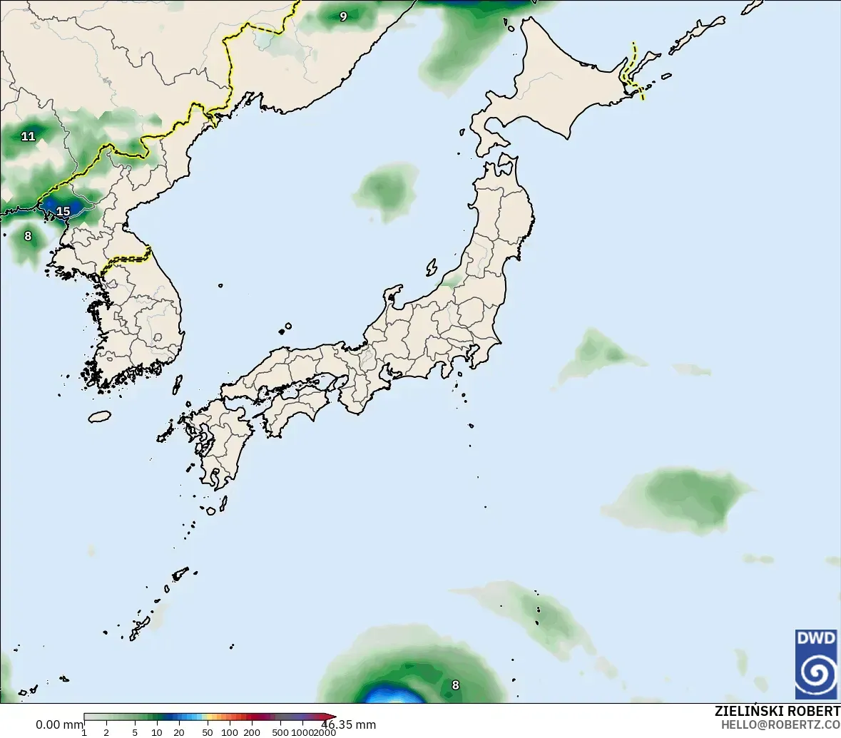 ICON modelo - Japón, Acumulación de precipitación