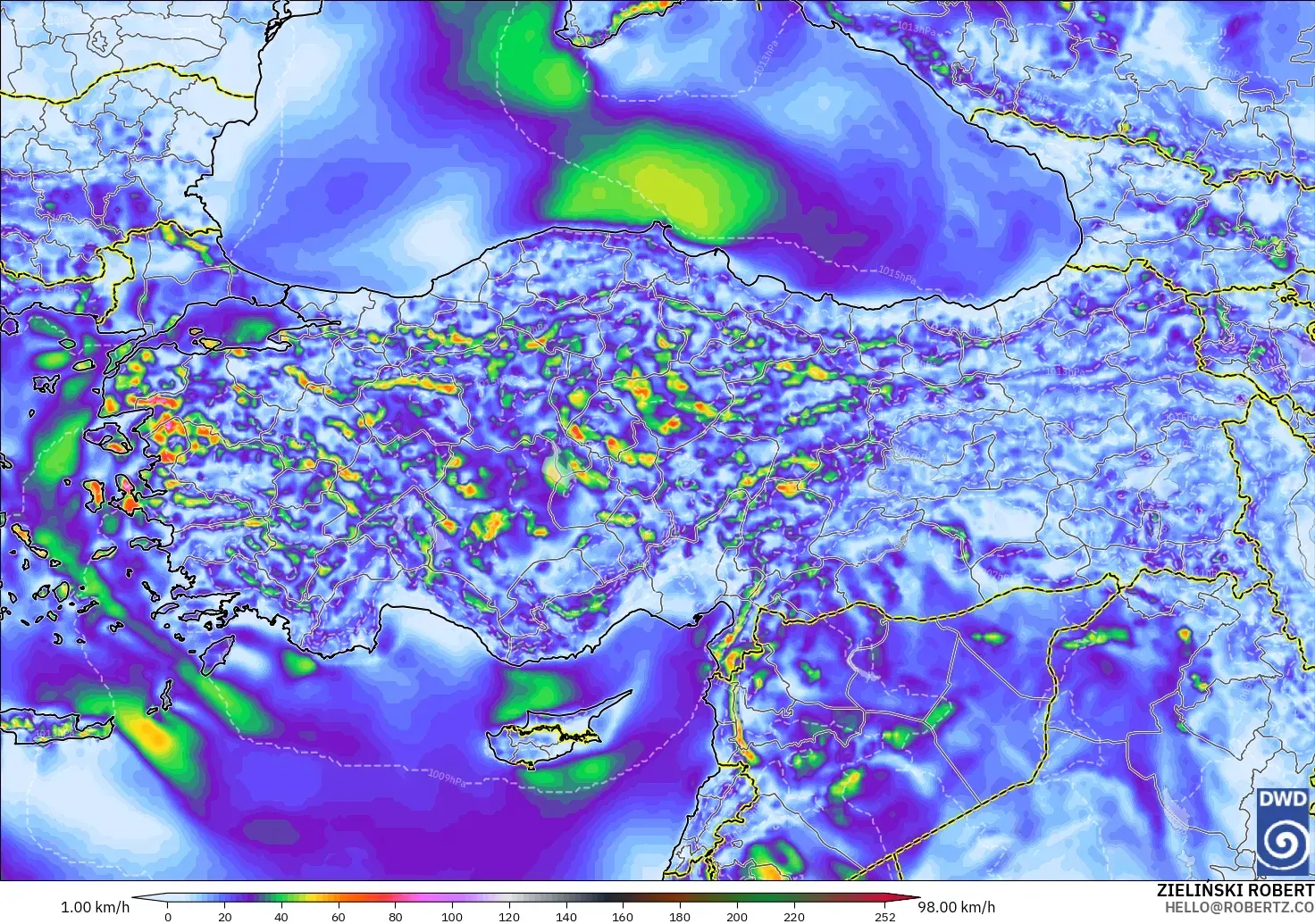 ICON modelo - Turquía, Ráfagas de Viento Máximas