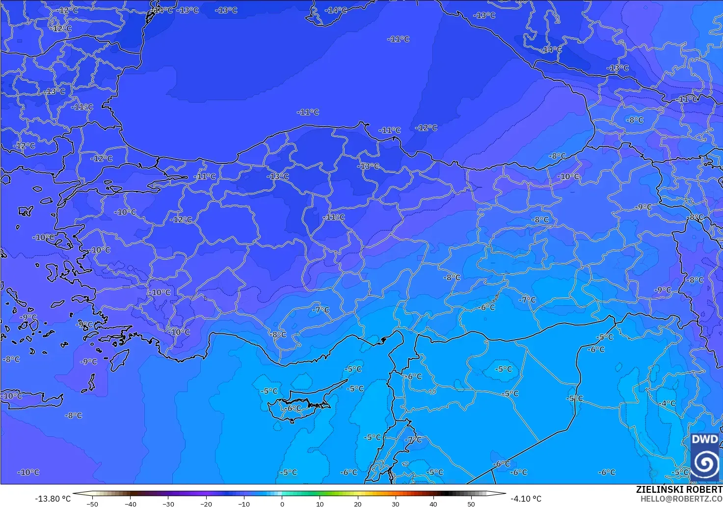 ICON modelo - Turquía, Temperatura a 500 hPa