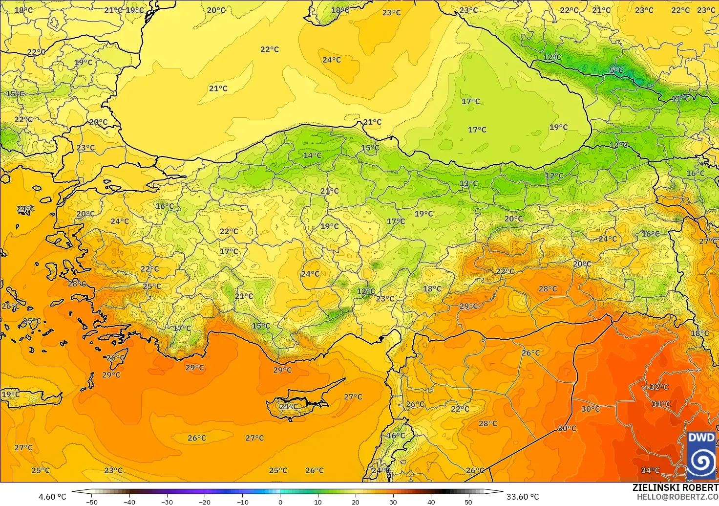 ICON modelo - Turquía, Temperatura a 850 hPa